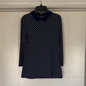 The Limited Navy and White Polka Dot Long Sleeve Blouse with Peter Pan Collar.